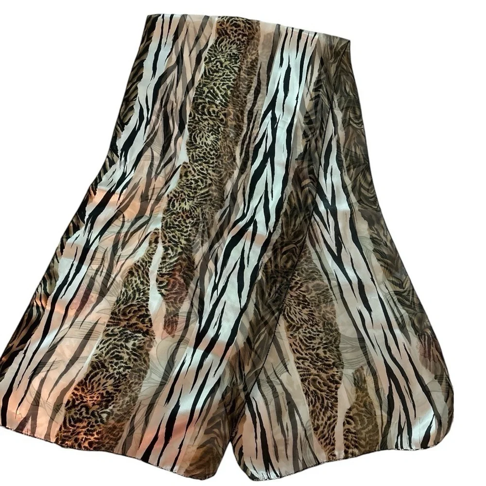 Animal print long scarf,black zebra stripes, brown leopard print.Semi sheer